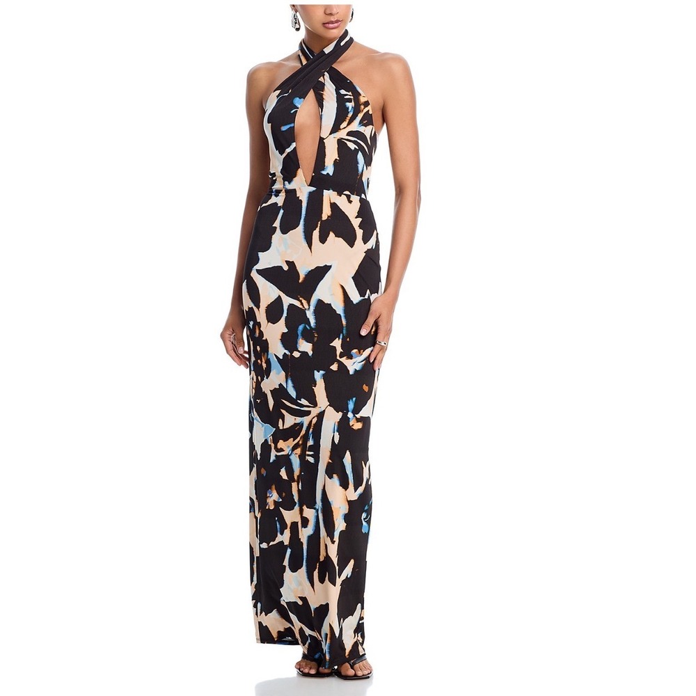 AFRM Genie Maxi‎ Dress Shadow Floral Crossover Halter Keyhole Large